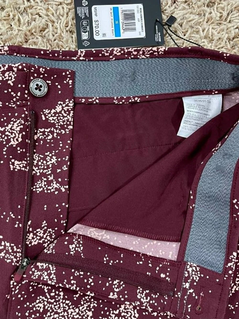 Under Armour Men’s Golf Printed Athletic Shorts Burgundy, Size 36 (New)